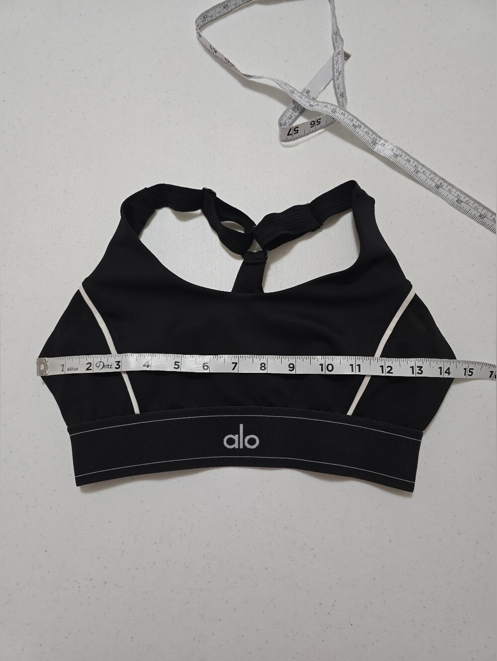 ALO Yoga Black Sports Bra with White Piping - Picture 5 of 11